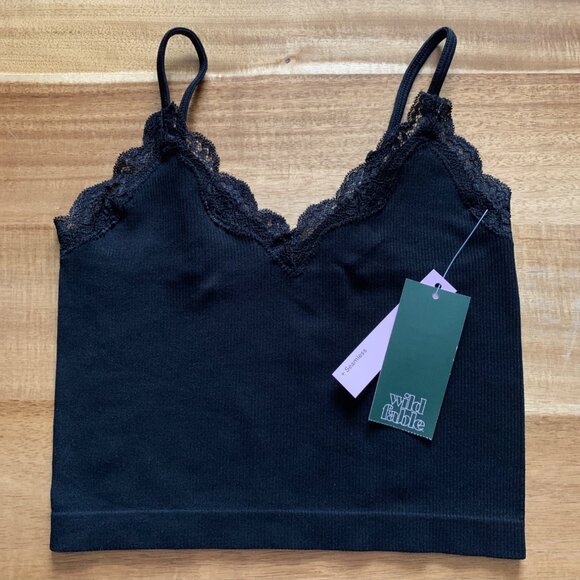 Wild Fable Junior Black Lace Trim Seamless Ribbed Bralette Adjustable Straps XS - Picture 4 of 8